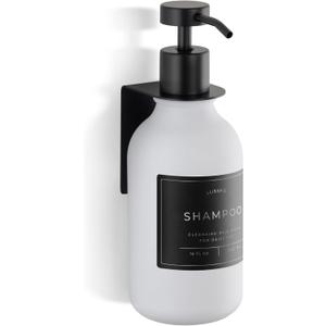 Shower Shampoo Dispenser Wall Mounted Refillable 16.9 oz White Bottle with Stainless Steel Pump & No-Drill Adhesive Holder Soap Dispenser for Bathroom (1 X White/Black)