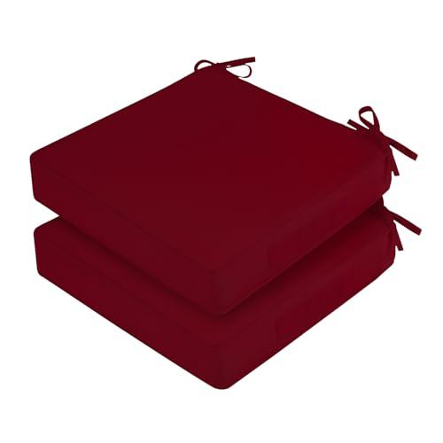 HOMELYSIAN 24x24 Outdoor Chair Cushions Set of 2, Patio Cushions for Outdoor Furniture, Thick Outdoor Seat Cushions for Chairs with Straps and Portable Handle(Burgundy)