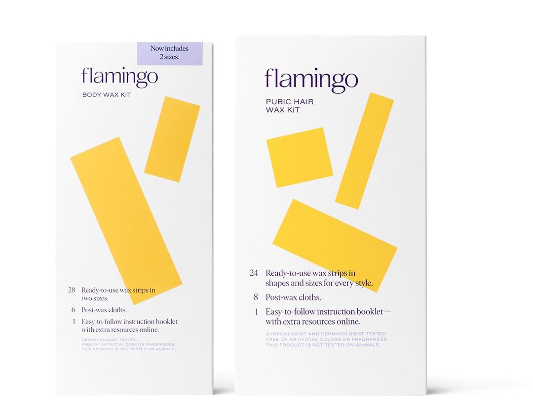 Flamingo Body & Pubic Wax Kit - 52 Wax Strips and 14 Post-Wax Cloths - Easy At-Home Hair Removal