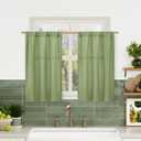 LAMIT Linen Curtains 30 Inch Length for Cafe Kitchen, Light Filtering Linen Textured Panels Rod Pocket Boho Short Privacy Drapes for RV Basement/Small Windows, 2 Panels, 29 x 30 Inch, Sage Green