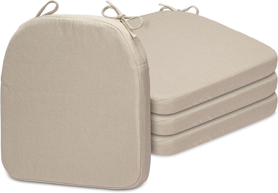 SQUARE MOON Chair Cushions for Dining Chairs, High Resilience Foam Dining Room Chair Pads, Kitchen Seat Cushions with Ties, Machine Washable (Beige, 17" x 16" x 2", 4/Pack)