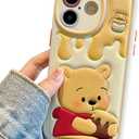 Compatible with iPhone 16 Plus Cute Case, Kawaii Phone Case TPU Leather Cute Bear Cartoon case Soft Rubber Shockproof Protective for iPhone 16 Plus Case Cover for Women Girls