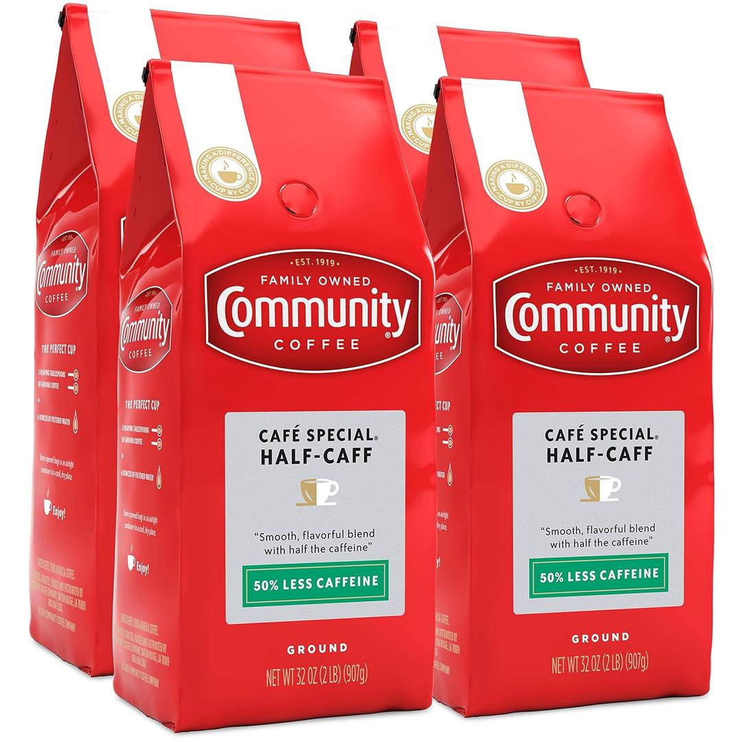Community Coffee Café Special Half-Caff Ground Coffee, Medium Dark Roast, 32 Ounce Bag (Pack of 4), BBD: 05/22/26