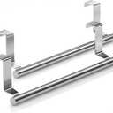 Stainless Steel Over Door Towel Rack Bar Holders for Universal Fit on Over Cabinet Cupboard Doors 2 Pack (Sliver)