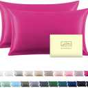 Silk Pillow Cases 2 Pack Soft Breathable and Sliky Queen Size Pillow Cases Set of 2,Natural Mulberry Satin Silk Pillowcase with Hidden Zipper for Hair and Skin (Hot Pink-2 Pack,20"X 30",2pcs) 