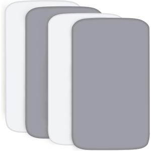 4-Pack Fitted Crib Sheets for Boys and Girls - Breathable, Soft Microfiber Baby Sheets in Grey and White