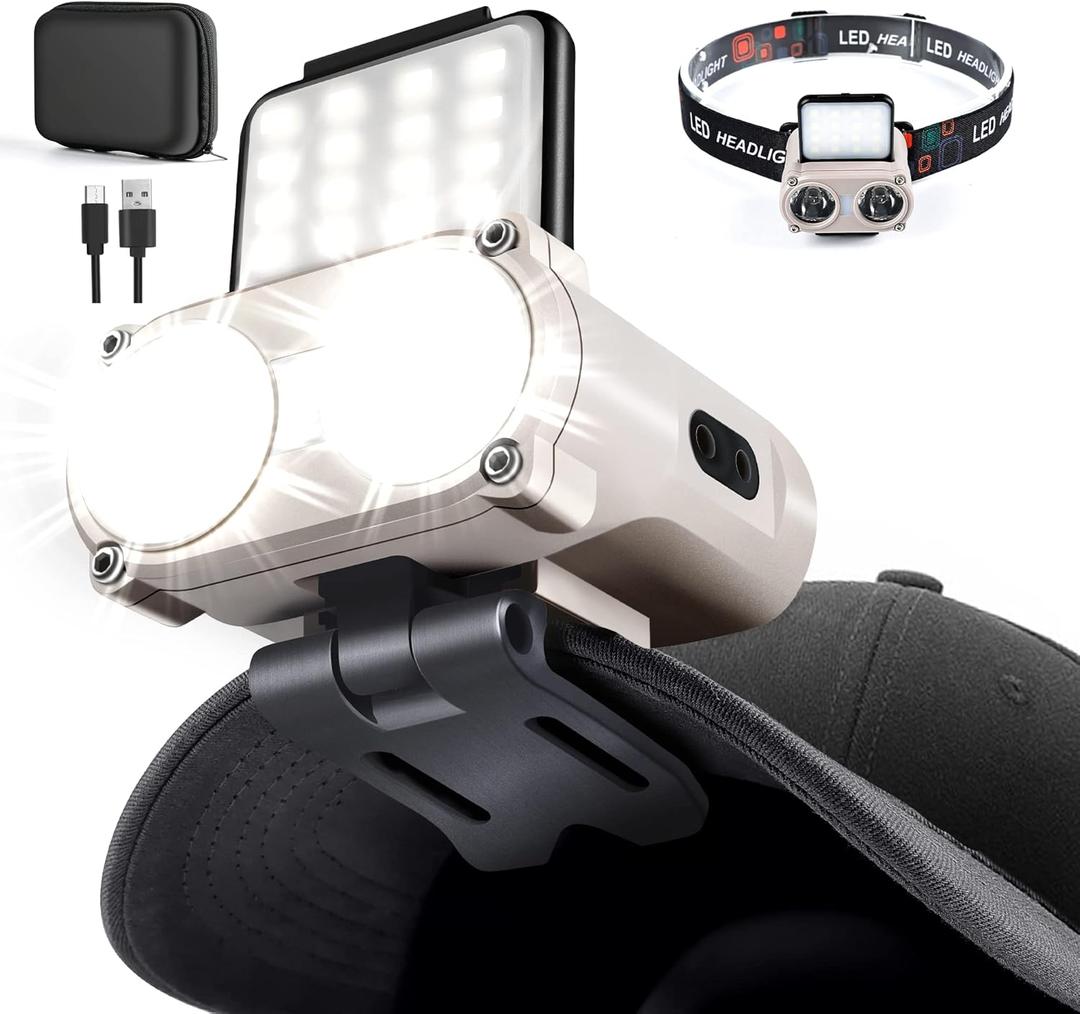 Hopedone LED Hard Hat Light, 800Lumens Rechargeable Dimmable Clip on Cap Lights, 180Adjustable Hat Flashlight Headlamp Waterproof for Running, Camping, Hunting, Cycling, Emergency