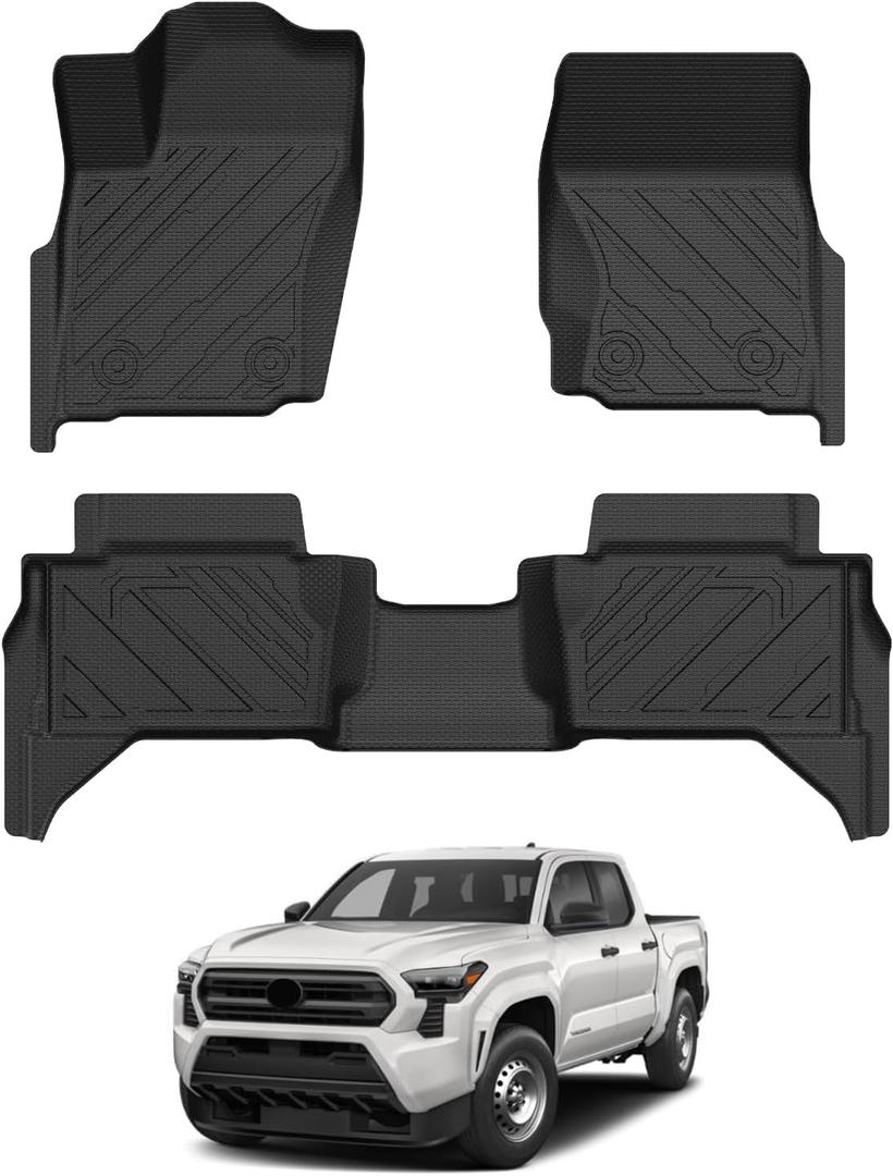 Floor Mats for Toyota Tacoma 2024 2025 2026 Double Cab (Not fit Hybrid) All Weather Floor Mat for Tacoma Accessories Heavy Duty TPE Floor Liners (Automatic Transmission)