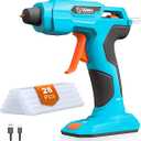 GoGonova Hot Glue Gun, 20s Fast Preheating Cordless Glue Gun, 2Ah USB-C Rechargeable Hot Glue Gun and 25 Pcs Mini Glue Sticks Set, Blue