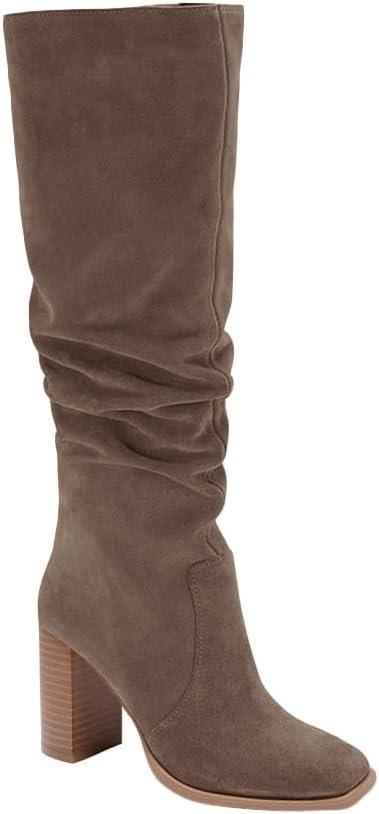 Juliet Holy  Womens Knee High Boots Chunky High Heel Square Toe Side Zipper Wide Calf Boot  (Coffee, 11)