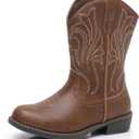 Ahannie Girls Cowboy Boots with Side Zipper – Western Cowgirl Boots for Toddler, Little Kid & Big Kid in Glitter or Classic Embroidery, 10 Toddler