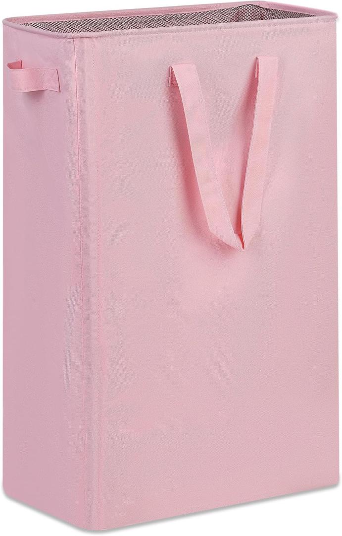 efluky Slim Laundry Basket, Narrow Laundry Hamper with Handles, Collapsible Dirty Clothes Hamper, Tall Laundry Bin for Laundry Room, Dorm and Bedroom, 19.8 Gallon (75L) Pink