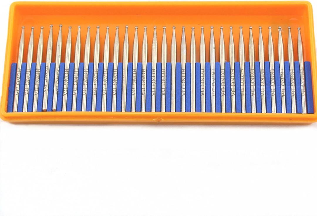 JINGLING Diamond Grinding Bits 1.5mm Spherical Head Rotary Tools with 1/8 Inch Shank for Dremel Accessories Pack of 30Pcs