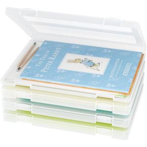 iBune 4-Pack A4 Plastic Paper Organizer Box, Scrapbook Storage for 8.5 x 11 Letter Papers, Portable Document Holder, Photo Storage Box Sticker Art Supplies Organizers, 12.2 x 8.9 x 0.7 Inner Size