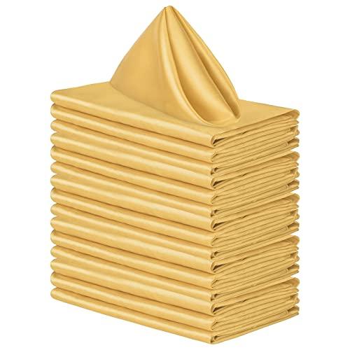 ANECO 16 Pack Square Satin Napkin Bright Silk Table Napkin Soft Smooth Fabric Table Napkin for Wedding Banquet Party Decoration, Gold, 17 x 17 Inch