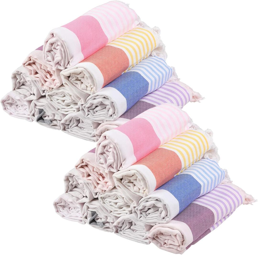 Mepase 20 Pack Turkish Beach Towels 39 x 71 Inch Cotton Turkish Sand Free Bath Towels Bulk Lightweight Quick Dry Blanket with Fringe for Beach Pool Yoga Travel Camping