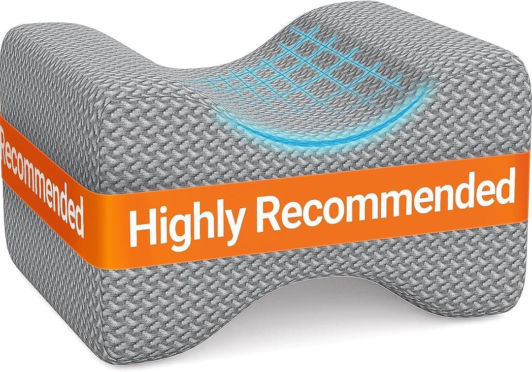 BlissTrends Memory Foam Knee Pillow, Knee Pillow for Side Sleepers, Leg Pillows for Sleeping Blood Circulation, Elevation Pillow for Spine Aligning, Sciatica, Back, Hip, Knee, Ankle Pain, Grey (Large)