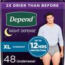 Depend Night Defense Adult Diapers, Incontinence Underwear for Men, Disposable, Overnight, Extra-Large, Grey, 48 Count (4 Packs of 12)