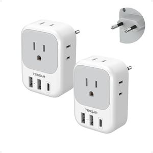 European Plug Adapter USB C, TESSAN US to Europe Adapter 4 Outlets 3 USB Charger, Type C International Power Adaptor to Italy Spain France Portugal Iceland Germany, Europe Travel Essentials, Pack of 1
