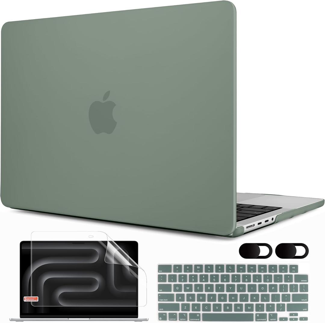 MEEgoodo for M5 MacBook Pro 16 inch Case 2026 2024 2023 2021 (Fit Model A3429/A3428/A3403/A3186/A2991/A2780/A2485) M5 M4 M3 M2 M1 Pro/Max, Laptop Case with Keyboard & Webcam Cover,Matte Midnight Green