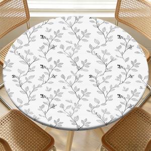 Round Fitted Table Cloth with Elastic Edge Design Table Cover Waterproof Stain-Resistant Wipeable Picnic Tablecloths Fits 38"-42" Round Tables for Camping,Dining,Indoor and Outdoor (Leaf)