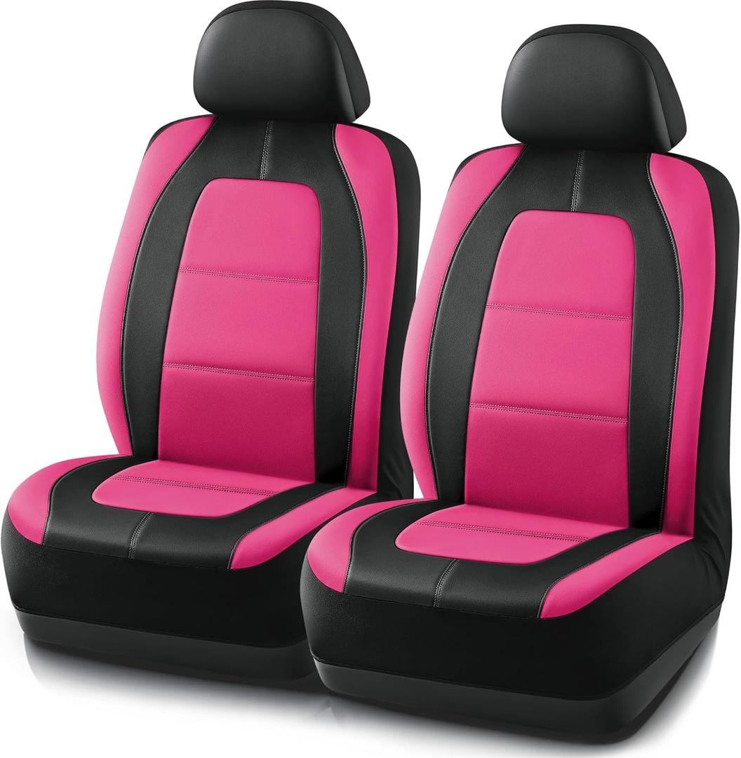 Road Comforts Car Seat Cover, Leather Car Seat Covers, Front Low Back Sport Seat Covers, Airbag Compatible, Universal Fits for Most Cars (Hot Pink