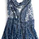 Scarf for Women Lightweight Soft Floral Leopard Printed Scarves Fall Winter Fashion Shawl Wrap with Fringe (Blue)