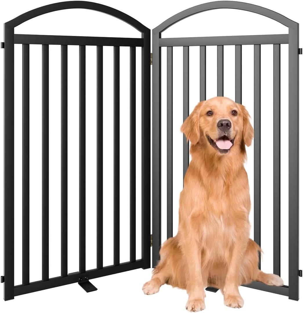 SNUOWU 2 Panels Full Matel Freestanding Dog Gates, 48" Extra Wide 36" Tall Free Standing Dog Pet Gate for Indoor & Outdoor. Foldable Pet Fences for Doorways, House, Stairs, Porch, Deck, Yard, 2 Panels48"W*36H"