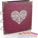 Photo Album and DIY Scrapbook, 10x10 inch 50 Pages Double Sided, Vintage Hardcover Three-Ring Binder Picture Booth Albums with 6 Colors 408pcs Self Adhesive Photos Corners for Memory Keep (Red)