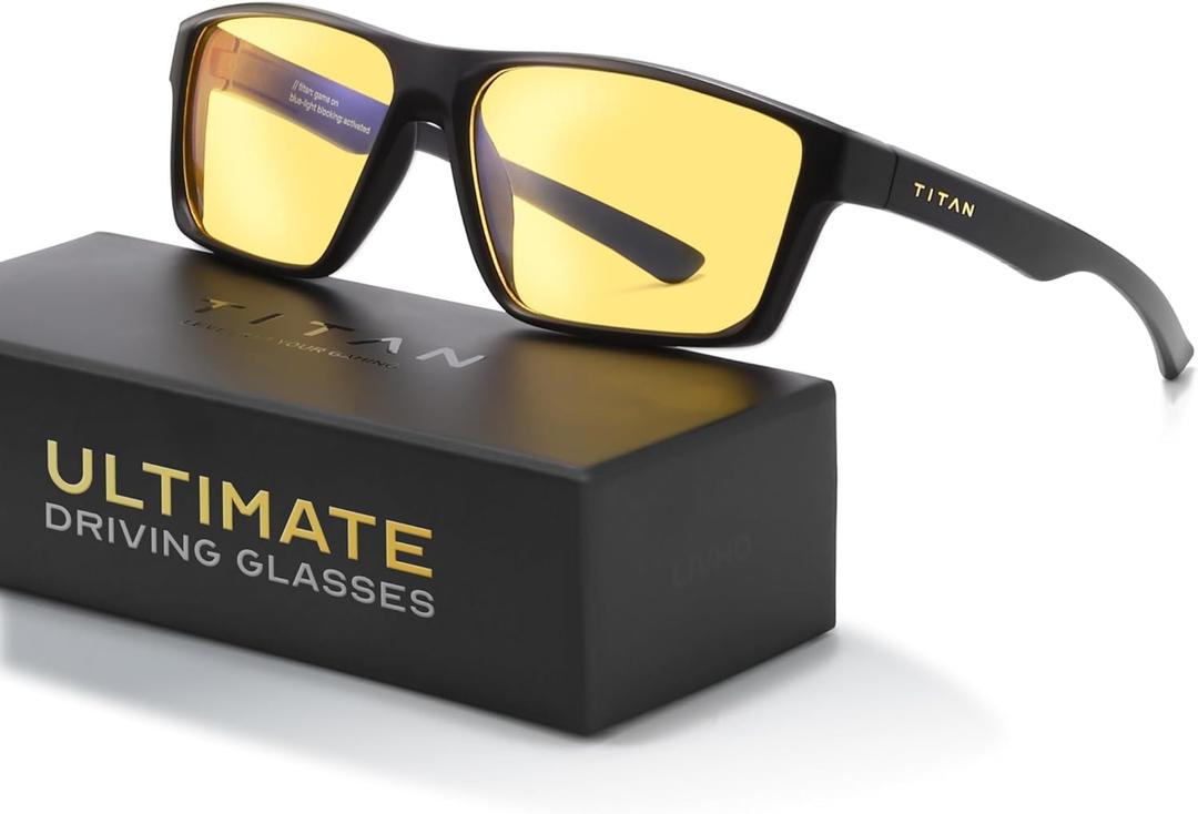 Titan Ultimate Computer Glasses - Anti-Glare Night Vision Driving Glasses, UV400 Layer, & Sleek Design (Black)