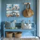 Bathroom Decor Beach Wall Art Ocean Theme Blue Picture Canvas Print Modern Coastal Artwork Framed Hanging Dining Office Living Room 20"L x 20"W