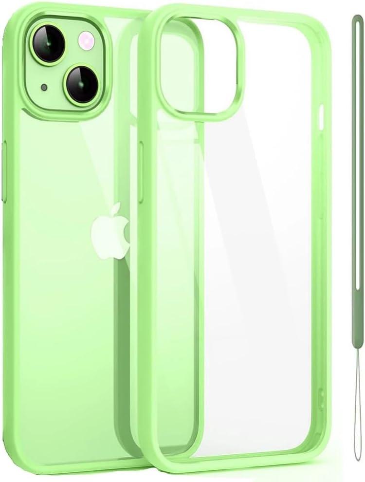 Candy Phone Case for iPhone 16/15/14/13/12/11/XR/XS/XPro Max Plus with Lanyard Cord Clear Shockproof Military-Grade Dual-Layer PC Silicone Cover (Green,for iPhone 13)