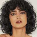 Kaneles Black Curly Short Wigs for Women Bob Wig with Bangs Natural Looking Synthetic Full Wigs for Cosplay Daily Party Use