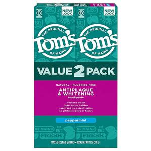 Tom's of Maine FluorideFree Antiplaque & Whitening Natural Toothpaste, Peppermint, 5.5 oz. (Pack of 2)