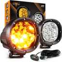 Auxbeam 6 Modes Amber White Round LED Pods, P4 Series 4 Inch 90W Flashing Offroad Strobe Lights, Dual Color Warning Off Road Fog Lights, 4x4 ATV Car Truck Spotlights, Pair