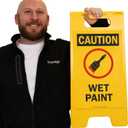 SmartSign "Caution - Wet Paint" Folding Floor Sign | 25" x 12" Plastic