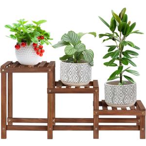 3 Tiers Plant Stand Indoor,Wood Plant Stands for Indoor Plants Multiple,Corner 3 Steps Ladder Plant Shelf High Low Flower Stand Planter Display Rack for Patio Balcony Living Room
