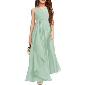 Imily Bela Girls A-Line Halter Dress Junior Bridesmaid Flower Girl Flowy Chiffon Maxi Dresses Wedding Party Pageant Gown (7-8 Years, Green)