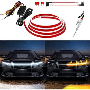 Exterior Car LED Hood Light Strip,Dual Color Dynamic Scan Start Up Hoodbeam Kit,Led Daytime Running Lights White&Amber Switchback Sequential Turn Signal Lights for Cars, Trucks,SUV(95inch/1set)