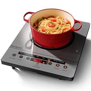 Karienvir Single Burner Electric Cooktop, Portable Electric Stove 110v with plug, Touch Control, Safety Lock, Timer, Kitchen Cooking Cooktop With 9 Power Levels, 1800W(Grey)