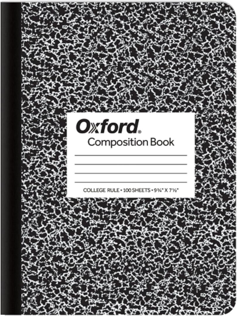3 x Oxford Composition Notebook, College Ruled Paper, 9-3/4" x 7-1/2", Black Marble Covers, 100 Sheets, 1 Book (63796)