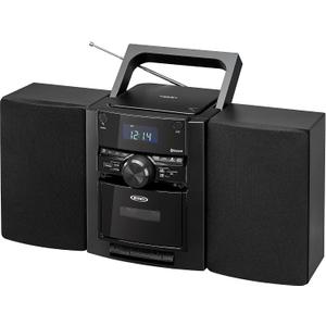 JENSEN 10-Watt Portable Bluetooth Home Stereo System with Detachable Speakers, CD/Cassette Players, AM/FM Radio, Alarm Clock, and Remote (CD-785)