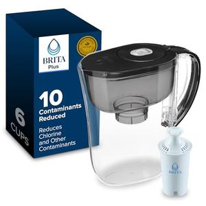 Brita Small 6 Cup Water Filter Pitcher, 1 BritaPlus Filter, Metro, Black 