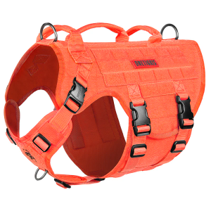 ONETIGRIS Orange Tactical Dog Harness for Large Dogs, Heavy Duty No Pull Dog Harness with Handle, Adjustable Reflective Military K9 German Shepherd Big Size Dog Vest for Walking, Training, Hunting (L)