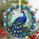 Ceramic Peacock Ornament - Round Hanging Decor for Christmas Tree - Gifts for Peacock Lovers