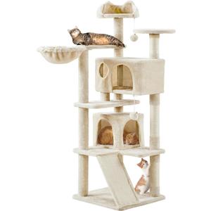 Topeakmart 57 inches Multi-Level Cat Tree Cat Condo with Scratching Posts Kittens Activity Tower Pet Play House Furniture (Beige)