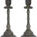 OwnMy Set of 2 Vintage Taper Candle Holders 7.4Metal Taper Candlestick Holders, Elegant Brass Candle Stick Holders Bronze Candelabra Set for Dining Table Centerpieces Wedding Home Decoration