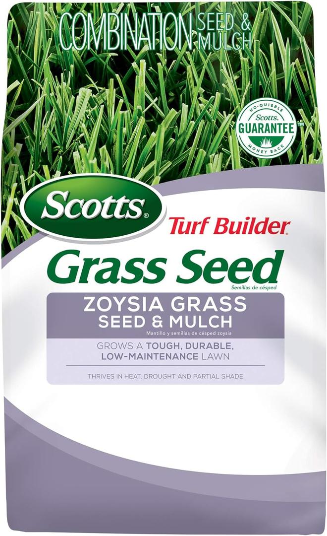 Scotts Turf Builder Zoysia Grass Seed & Mulch, Grows a Tough, Low-Maintenance Lawn, 5 lbs. (2,000 sq. ft.)
