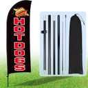 Buryeah Hot Dogs Feather Flag Kit Hot Dogs Swooper Flag with Pole Ground Stake and Portable Bag 7 ft Sign for Business Restaurant Advertising Business Banner for Outside Ground(Black)