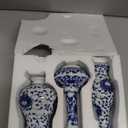 Set of 3 Small Blue & White Porcelain Vases, Fambe Glaze Porcelain Vases Set of 3, Classic Ceramic Flower Vases for Home Dcor
